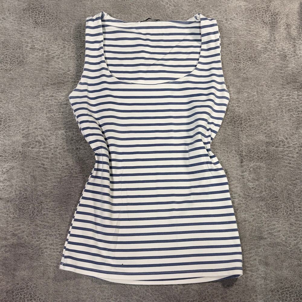 Striped Blue and White Scoop Tank Top